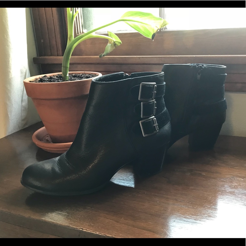 Sole Society Black Leather Bootie with Buckles
